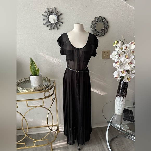 Doce Vita Elegant Black Sheer Maxi Dress old money style - Picture 1 of 8